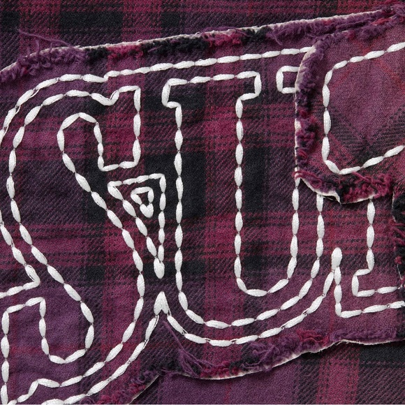SUPREME®/TRUE RELIGION® QUILTED LINED PLAID FLANNEL SHIRT PURPLE SIZE LARGE SS25 - Picture 5 of 7